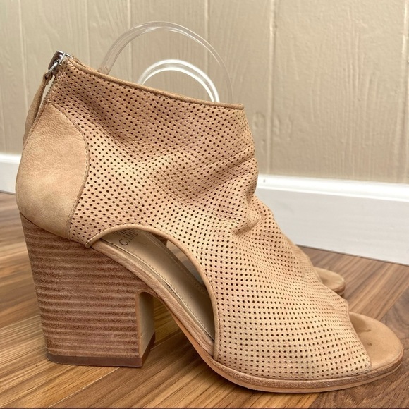 Vince Camuto Perforated Leather Tan Bevina Cutout Peep Toe Booties - Picture 2 of 12